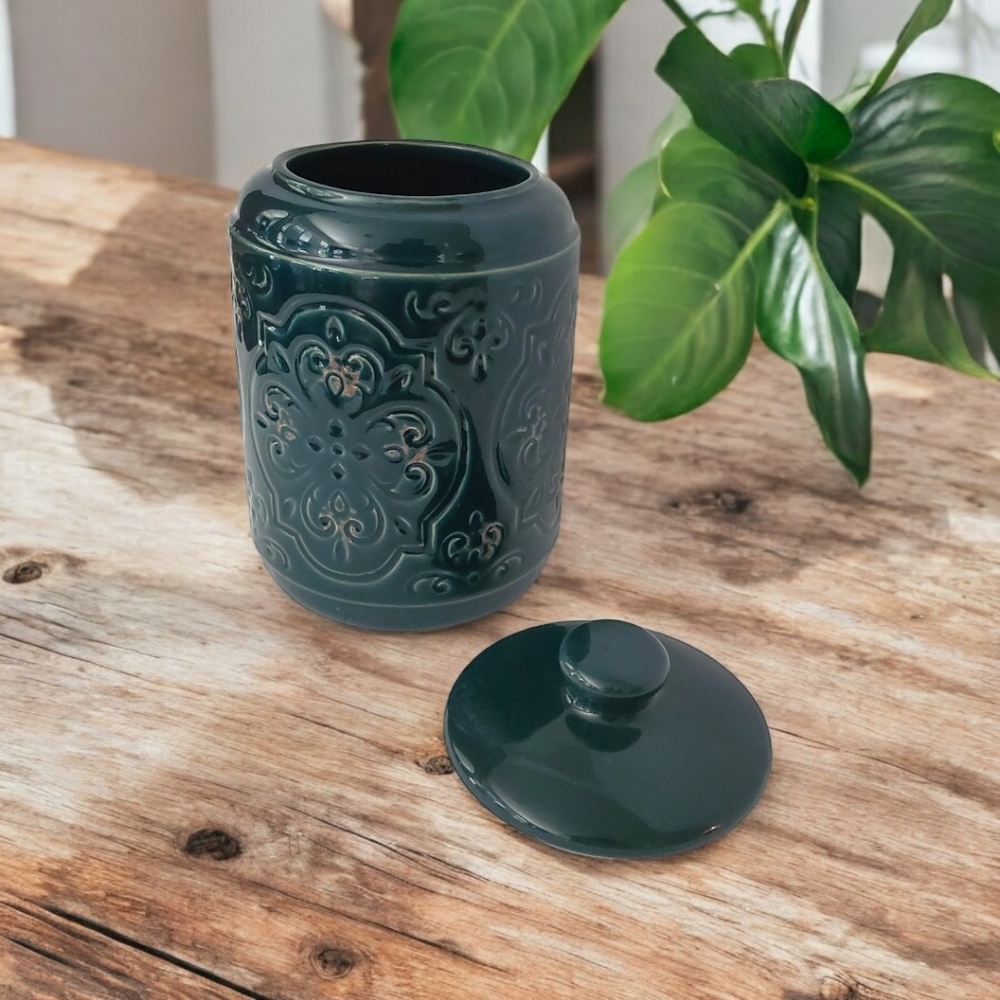 Drew Derose Quilt Design Green Kitchen Canister